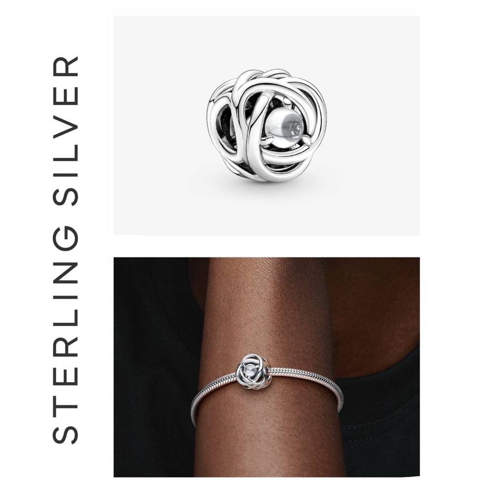 S925 Sterling Silver June Mother of Pearl  Eternity Circle Charm